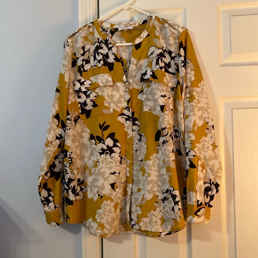 Calvin Klein mustard floral blouse